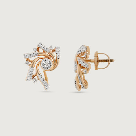 Whirling Glow Gold & Diamond Stud Earrings