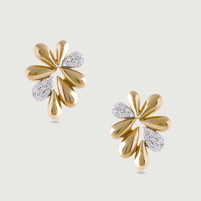 Floral Sparkle Gold & Diamond Stud Earrings,,hi-res image number null