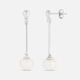 Swaying Pearl Silver Drop Earrings,,hi-res view 4