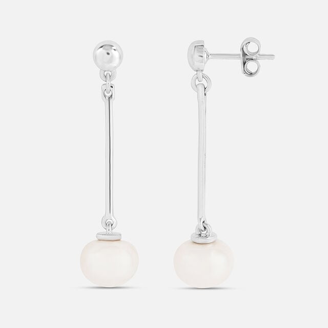 Swaying Pearl Silver Drop Earrings,,hi-res image number null