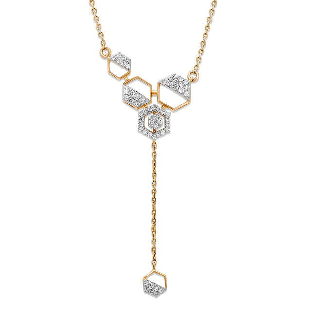 14KT Yellow Gold Classic Hexagon Sparkle Diamond Necklace,,hi-res image number null
