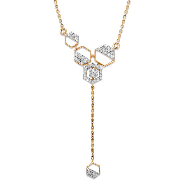 14KT Yellow Gold Classic Hexagon Sparkle Diamond Necklace,,hi-res view 3