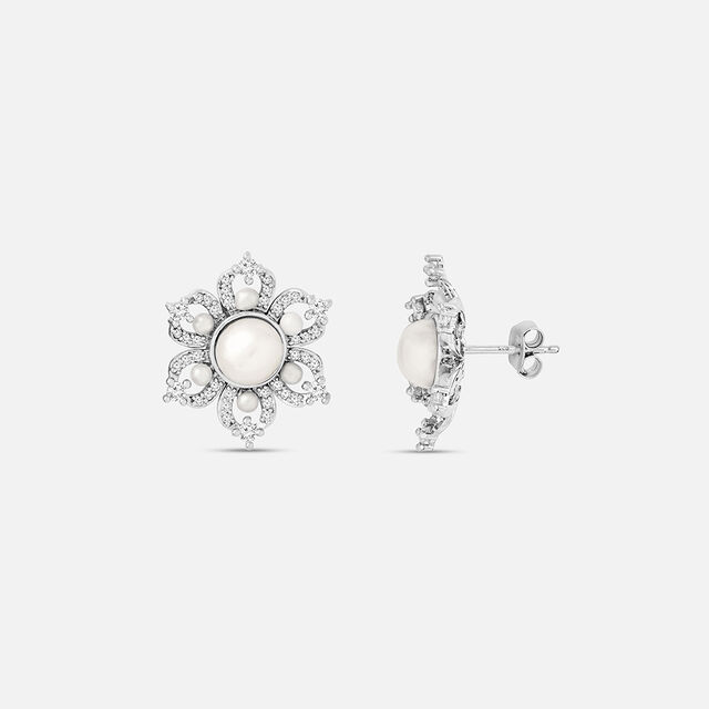 Delightful Pearl Silver Stud Earrings,,hi-res image number null
