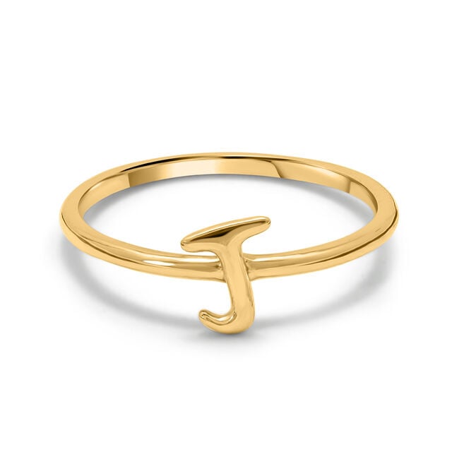 Letter J 14KT Yellow Gold Initial Ring,,hi-res image number null