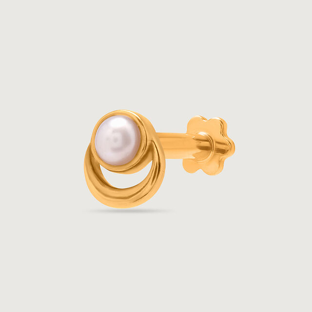 14KT Yellow Gold Pearl Nose Pin,,hi-res image number null