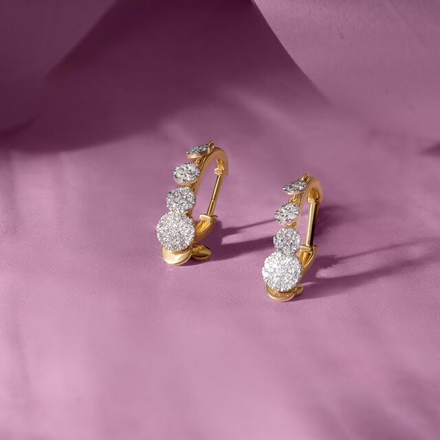 Dangle Charm Gold & Diamond Hoop Earrings,,hi-res image number null