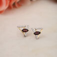 Tri-Flair 14KT Red Garnet & Diamond Stud Earrings,,hi-res view 1