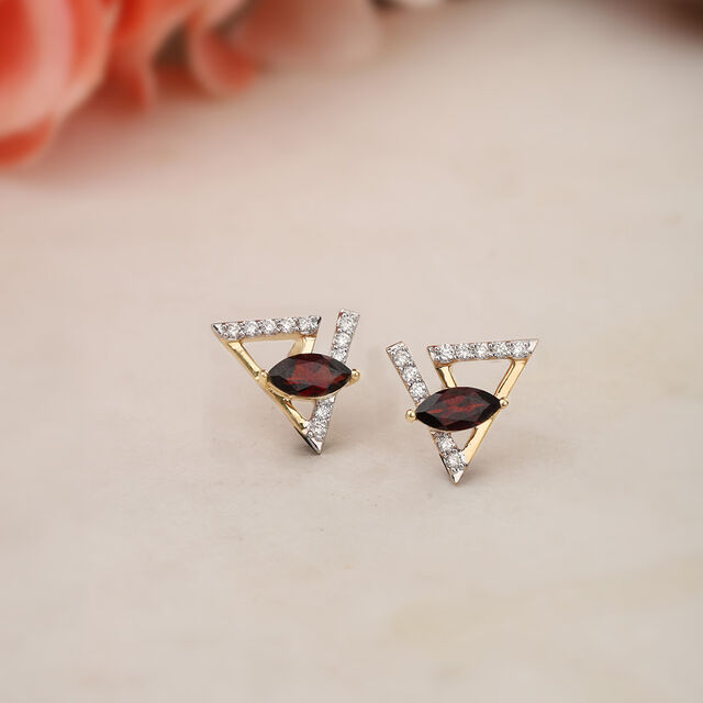 Tri-Flair 14KT Red Garnet & Diamond Stud Earrings,,hi-res image number null