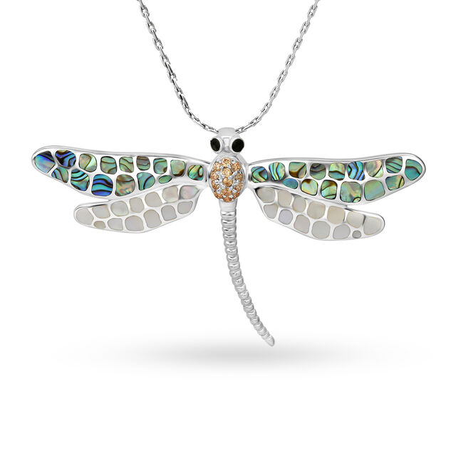 Silver Dragonfly Brooch With Splendid Blue Green Stones,,hi-res view 1