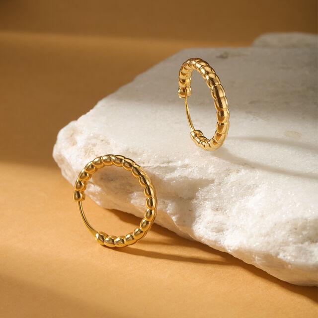 22KT Yellow Gold Radiant Beaded Hoop Earrings,,hi-res image number null