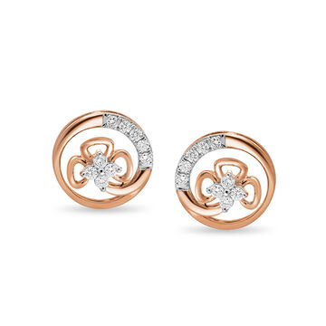 14KT Rose Gold Floral Diamond Stud Earrings