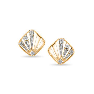 14 KT Yellow And White Gold Geometric Diamond Stud Earrings