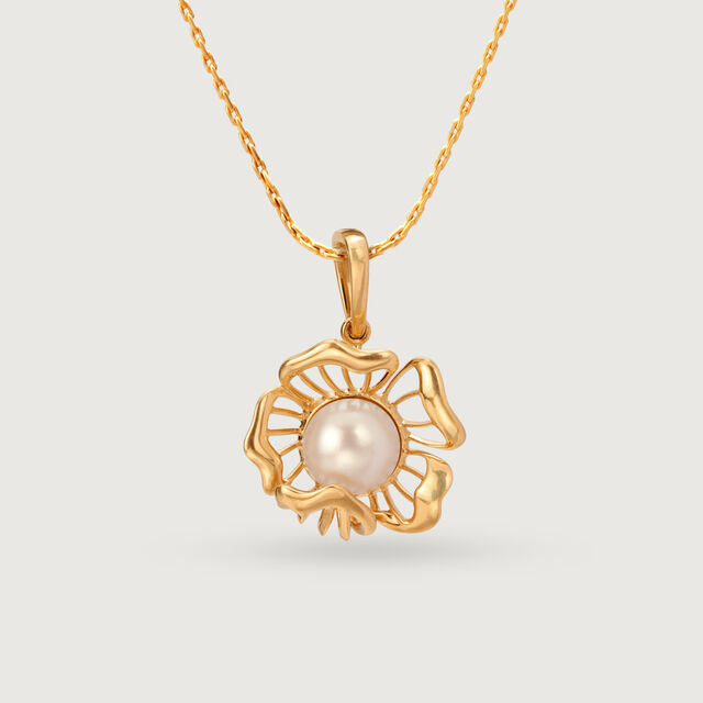 Floral Whispers 14 Kt Gold & Pearl Pendant,,hi-res image number null