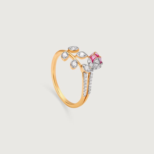 Floral Fantasy Gold & Diamond Finger Ring,,hi-res image number null