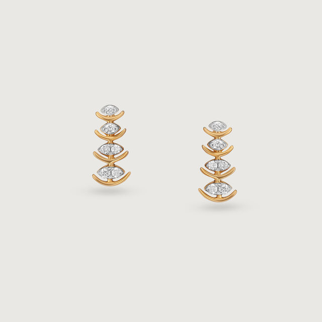 Sparkling Ladder Gold & Diamond Stud Earrings,,hi-res image number null