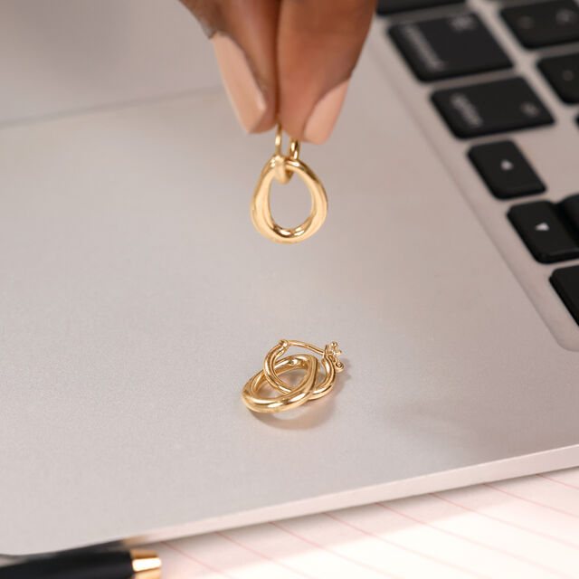 Fluid Drop Gold Hoop Earrings,,hi-res image number null