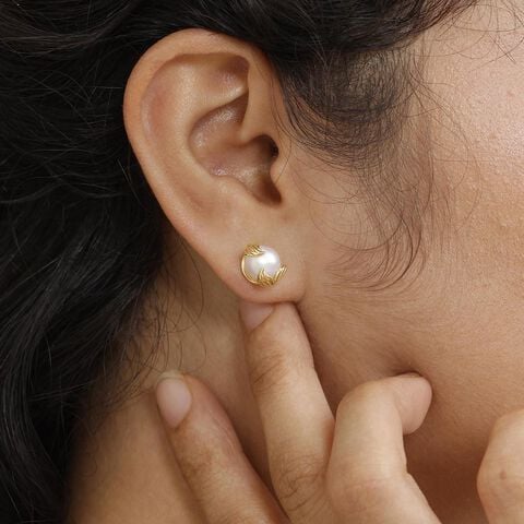 Lotus Bud Pearl Stud Earrings