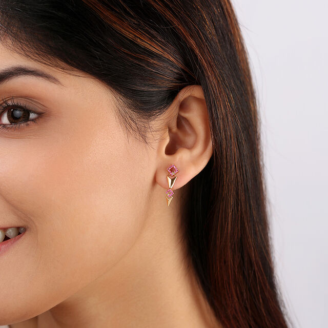 Stellar Symphony 14KT Dark Pink Sapphire Drop Earrings