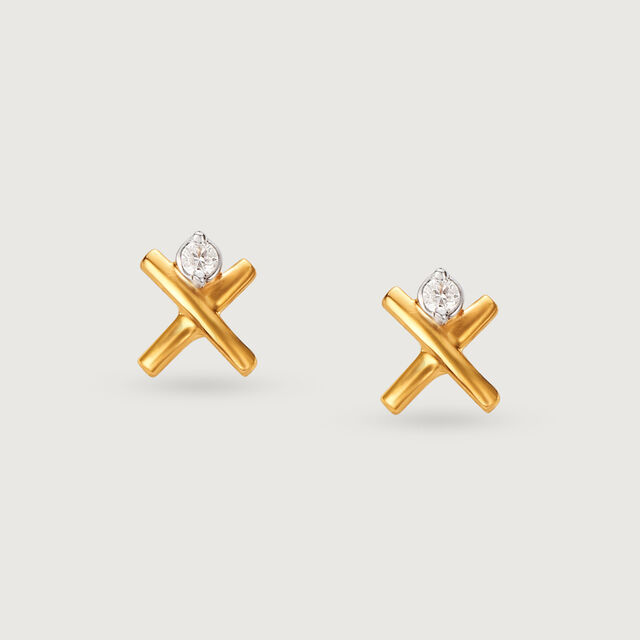 Radiant Cross 14 Kt Gold and Diamond Stud Earrings,,hi-res image number null