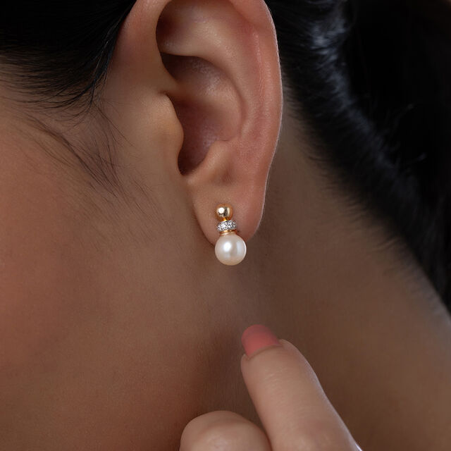 Elegant Pearl Gold & Diamond Drop Earrings,,hi-res image number null
