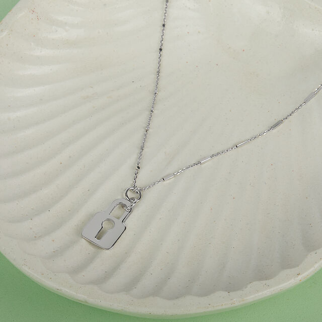 Minimalist Padlock Silver Necklace,,hi-res image number null