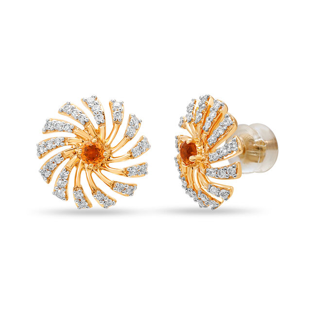 14KT Yellow Gold Shining Floral Stud Earrings,,hi-res view 2