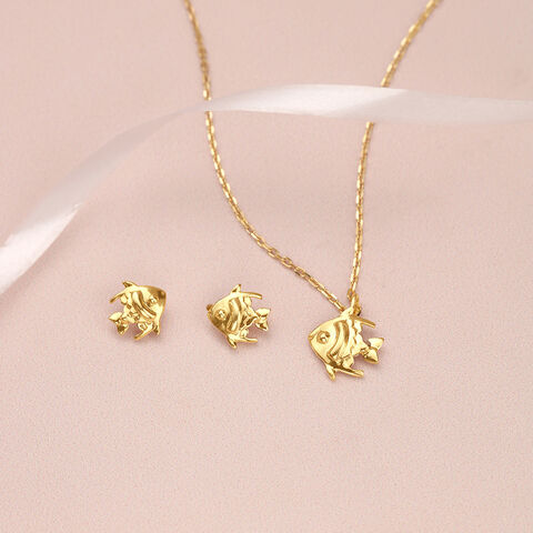Golden Fish Charm 14Kt Gold Necklace Set