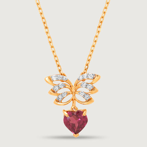 Winged Heart 14KT Gold, Diamond & Pink Garnet Necklace