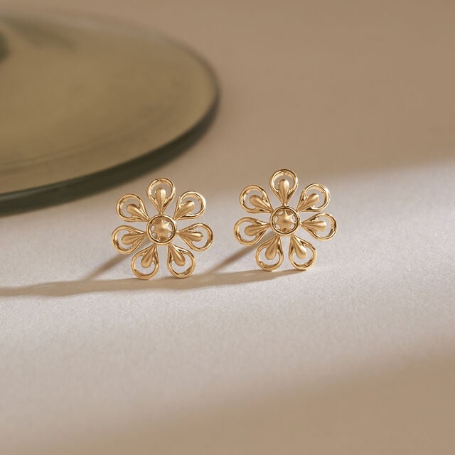 Radiant Floral Gold Stud Earrings,,hi-res image number null