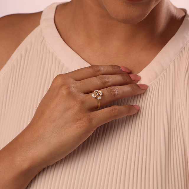 Sparkling Petals 14KT Gold & Diamond Finger Ring,,hi-res image number null