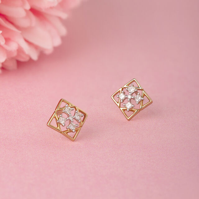 Chic Square Gold & Diamond Stud Earrings,,hi-res image number null