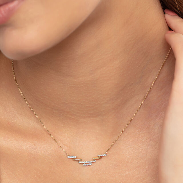 Minimalist Sleek Gold & Diamond Necklace,,hi-res image number null