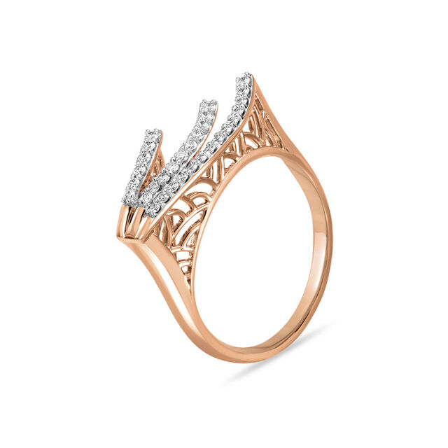 14 KT Sea Wave Diamond Studded Rose Gold Ring,,hi-res view 1