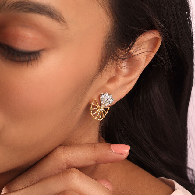 Floral Sparkle 14 Kt Gold & Diamond Stud Earrings,,hi-res image number null