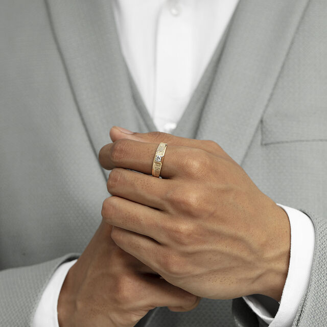 Grid Vibe Gold & Diamond Finger Ring for Men,,hi-res image number null