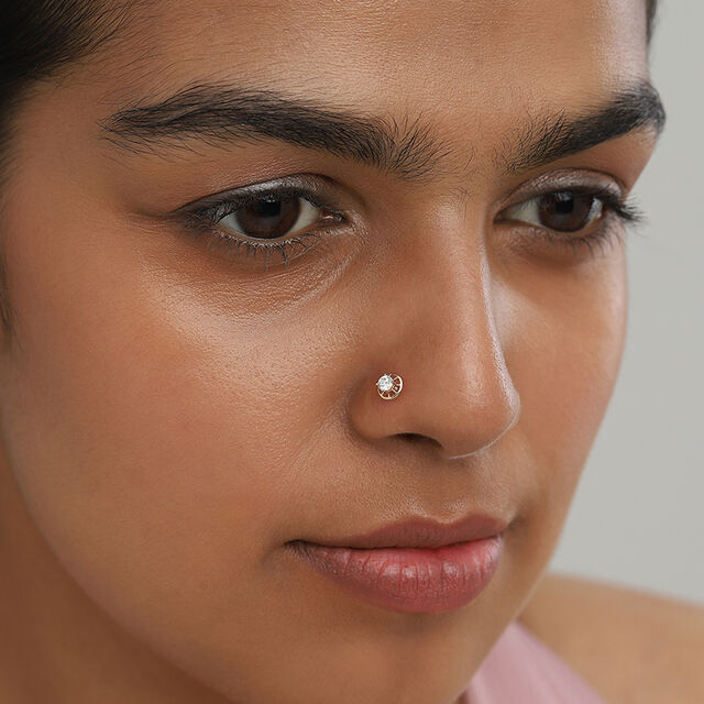 Celestial Circle Gold and Diamond Nose Pin,,hi-res image number null