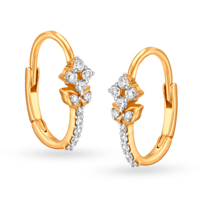 Delightful 18 Karat Yellow Gold And Diamond Floral Hoops,,hi-res view 2