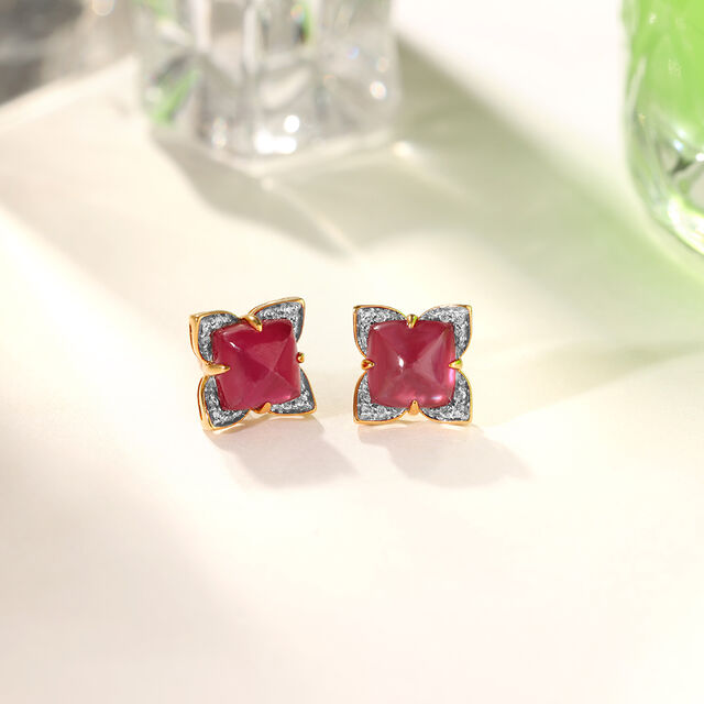 Scarlet Blooms Ruby & Diamond 14KT Stud Earrings,,hi-res view 1