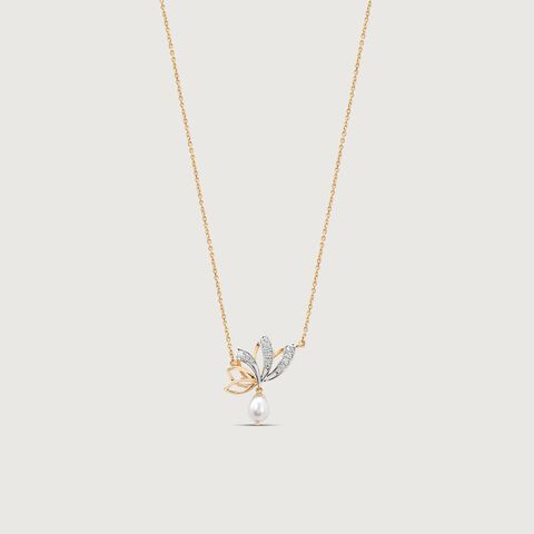 Lotus Bloom Pearl and Diamond Necklace