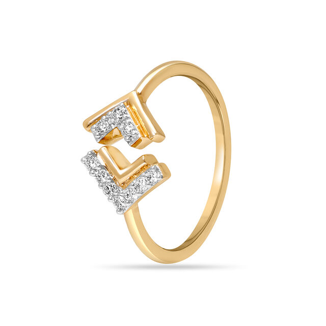 14KT Yellow Gold Arrow Duet Diamond Finger Ring,,hi-res view 3