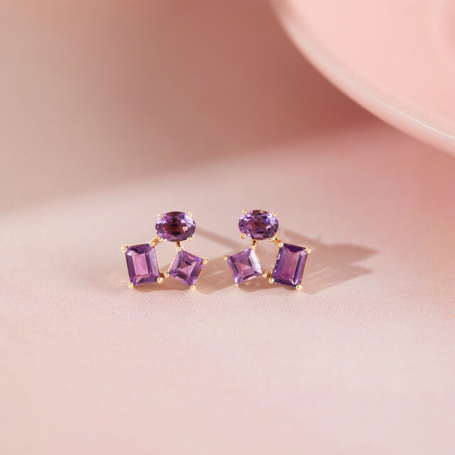 Violet Symphony Amethyst & Gold Stud Earrings,,hi-res image number null