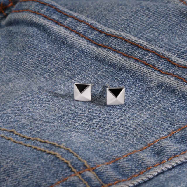 Bold Noir Silver Stud Earrings,,hi-res image number null