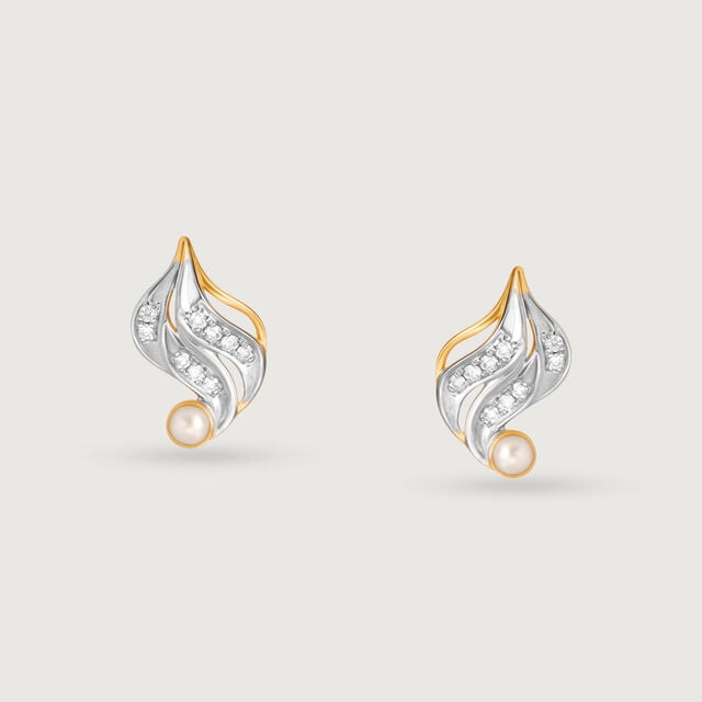 Cascading Rivulet 14 Kt Pearl & Diamond Stud Earrings,,hi-res image number null