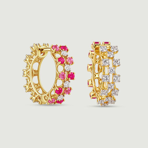 Graphic Triple Row Sapphire and Ruby Hoop Earrings