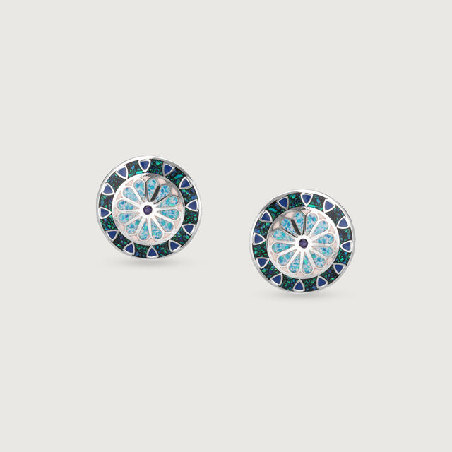Midnight Mosaic Silver Stud Earrings,,hi-res image number null