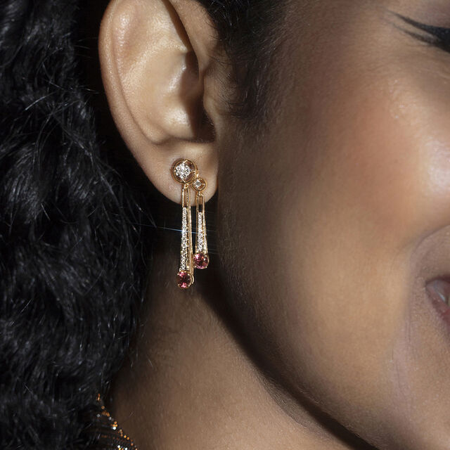 Pink Disco Gold & Tourmaline Drop Earrings,,hi-res image number null