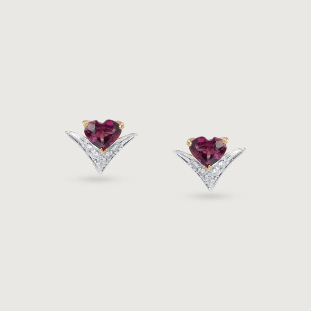 Radiant Heart Pink Garnet & Diamond Stud Earrings,,hi-res image number null