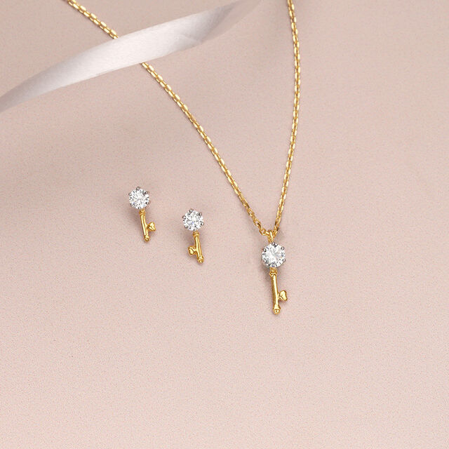 Key Charm 14 Kt Gold Necklace Set,,hi-res image number null