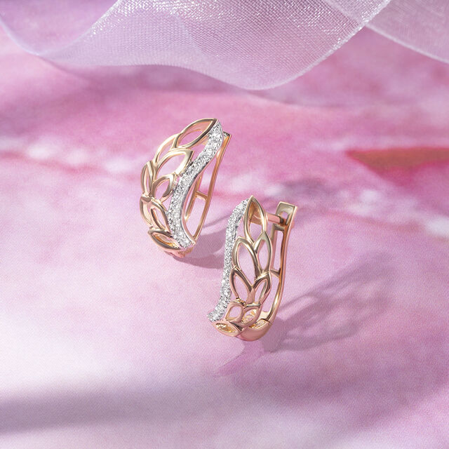 Leafy Radiant Gold & Diamond Hoop Earrings,,hi-res image number null