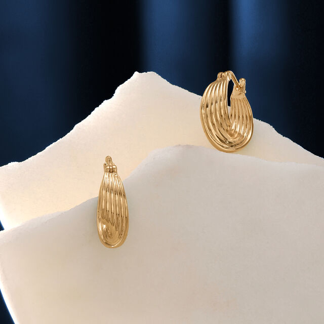 Ribbed Sculpt Gold Hoop Earrings,,hi-res image number null